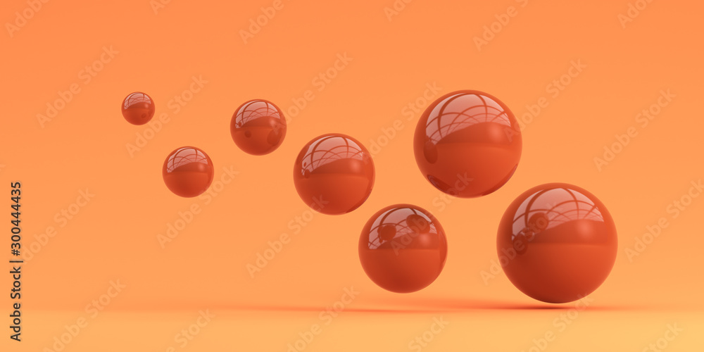Naklejka Falling orange balls in the orange background. 3d render illustration for advertising.