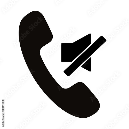 Simple black mute telephone call symbol isolated on white background