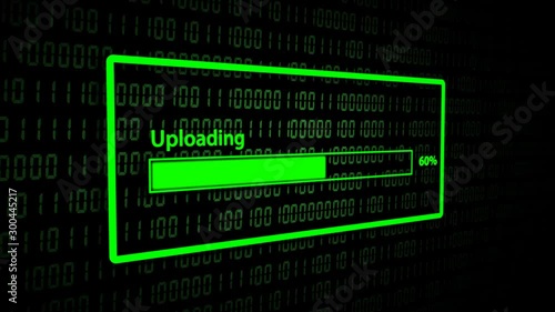 Upload With Progress Bar, Closeup Process of upload files to the internet With Abstract Binary Code Background