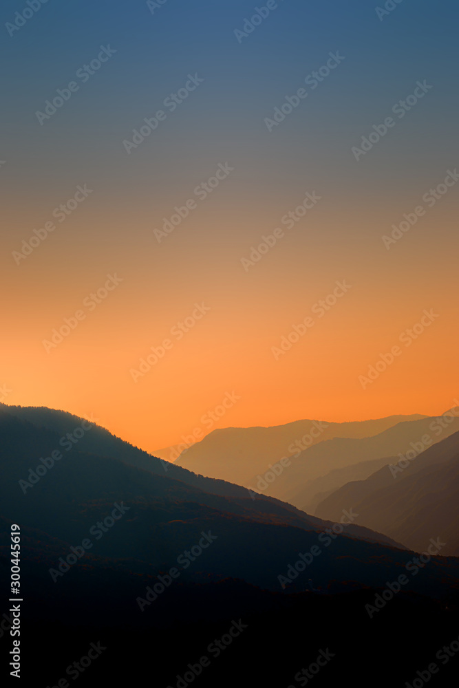 Mountains Landscape. Beautiful Mountain peaks at sunset. .