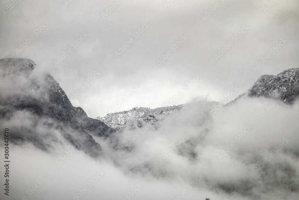 Surprising snow and clouds in Greek Taygetos mountains near legendary