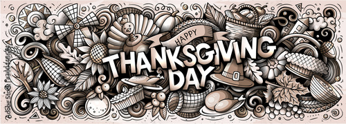 Happy Thanksgiving hand drawn cartoon doodles illustration.