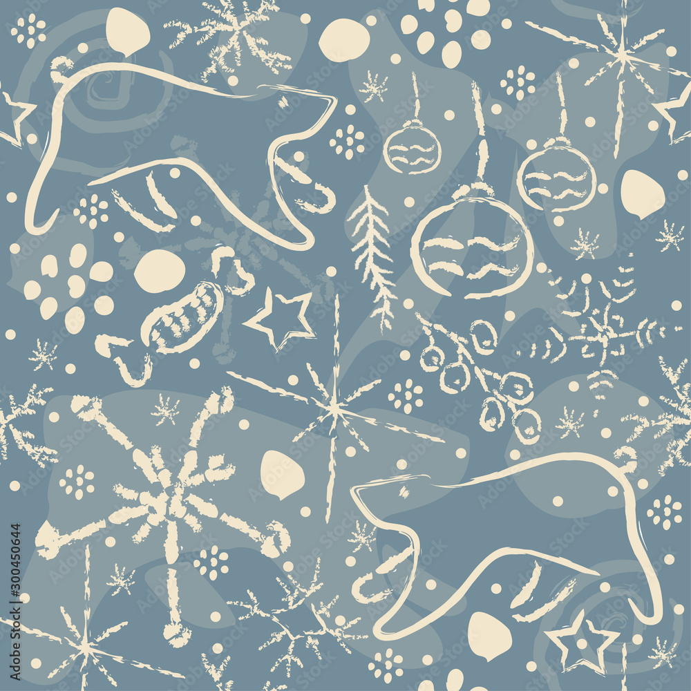 Cute Winter Pattern with bears and ornaments. Vector Illustration. Cute Winter Pattern with bears and ornaments. Vector Illustration.