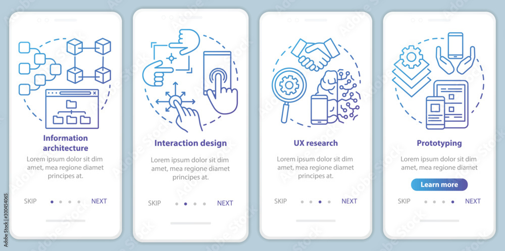 Software development onboarding mobile app page screen vector template. Application programming. Walkthrough website steps with linear illustrations. UX, UI, GUI smartphone interface concept