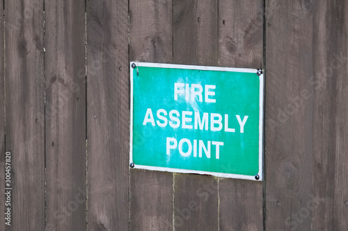 Fire assembly point sign at office work place