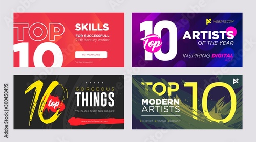 Set of Top 10 rating banner design templates. Modern Vector layout