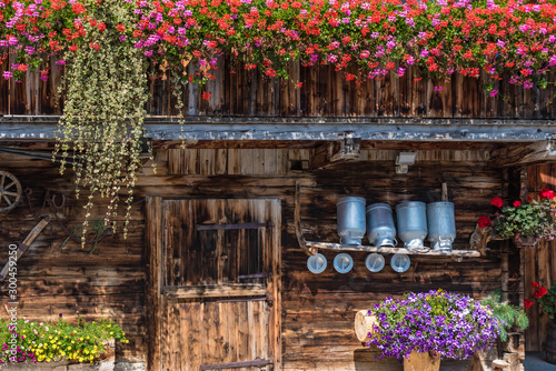 flowers at the wooden farmhouse