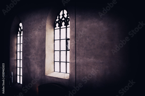 interior side of the hall with old style windows