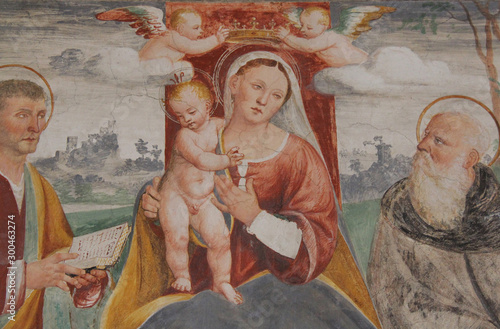 Madonna con Bambino tra due Santi; affresco nella chiesa dell'abbazia cistercense di Santa Maria di Follina