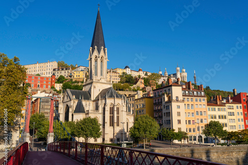 Lyon with red footbridge