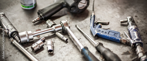 Photography Mechanic tool set in auto vulcanizing and vehicle service workshop