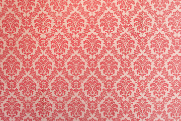 Red wallpaper vintage flock with red damask design on a white background retro vintage style