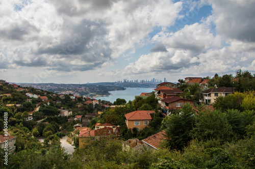 View of old houses from Beykoz. Cloudy sky