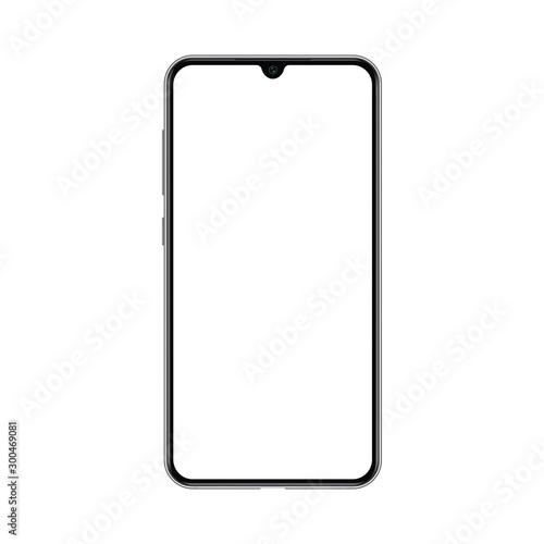 Smartphone mockup with blank white screen. Realistic vector trendy frameless smart phone, cellphone isolated.
