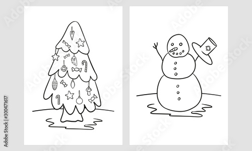 Set of two christmas coloring pages - doodle