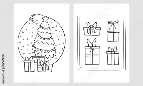 Set of two christmas coloring pages - doodle