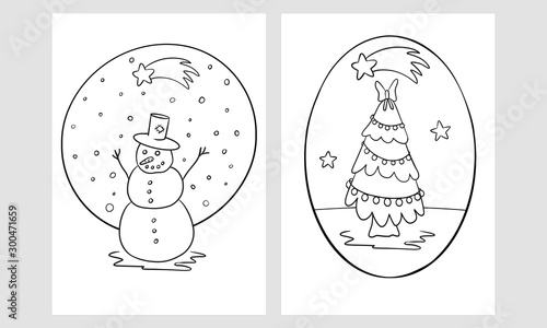 Set of two christmas coloring pages - doodle