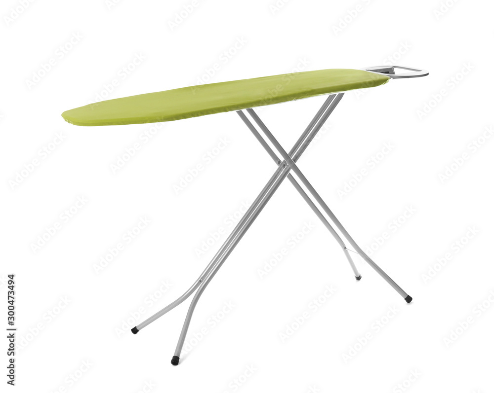 Modern empty ironing board on white background Modern empty ironing board on white background