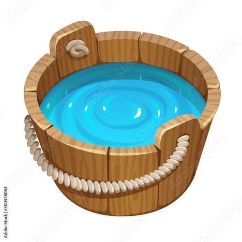 vector wood bucket with the water