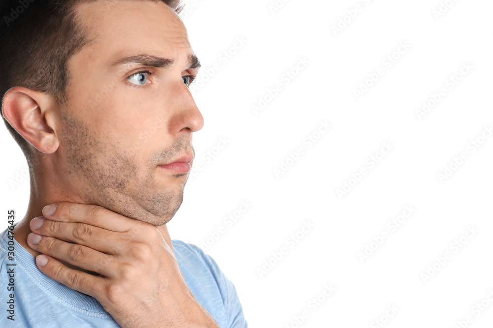 Obraz premium Young man with double chin on white background