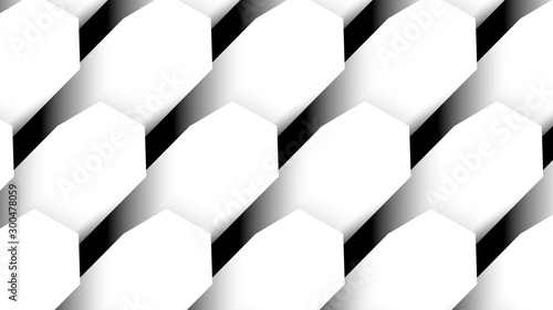 Abstract alpha mask depth shapes pattern on black background, grey gradient, flat 3d illustration technology
