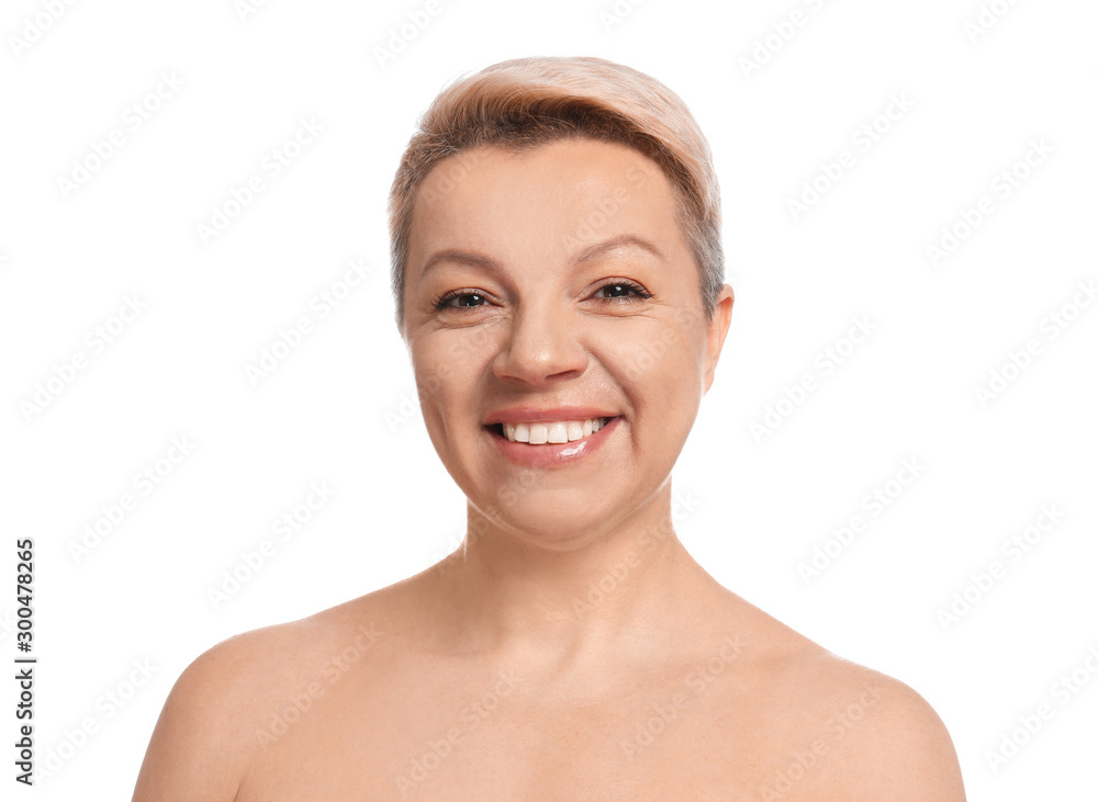 Mature woman with beautiful face on white background Mature woman with beautiful face on white background