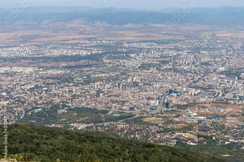 Panorama of city of Sofia from Kamen Del Peak, Bulgaria