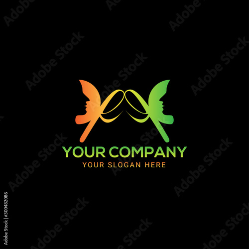 Women face, butterfly, women face to face, color full butterfly women face logo design