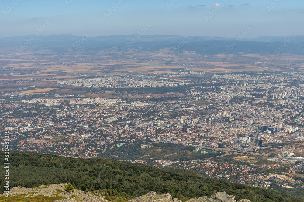 Panorama of city of Sofia from Kamen Del Peak, Bulgaria