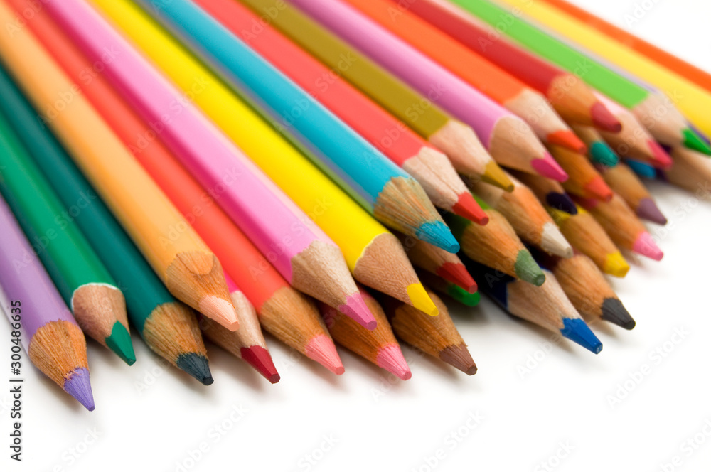 Tip of Colored Crayons on White Background Tip of Colored Crayons on White Background