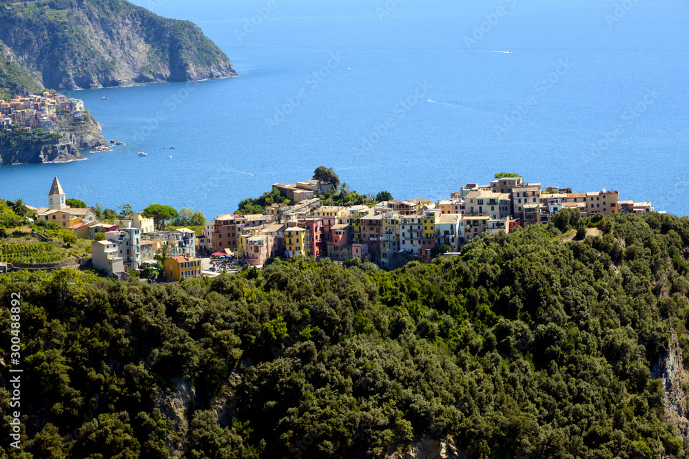 traditional village in Cinque Terre with Mediterranean Sea in the background