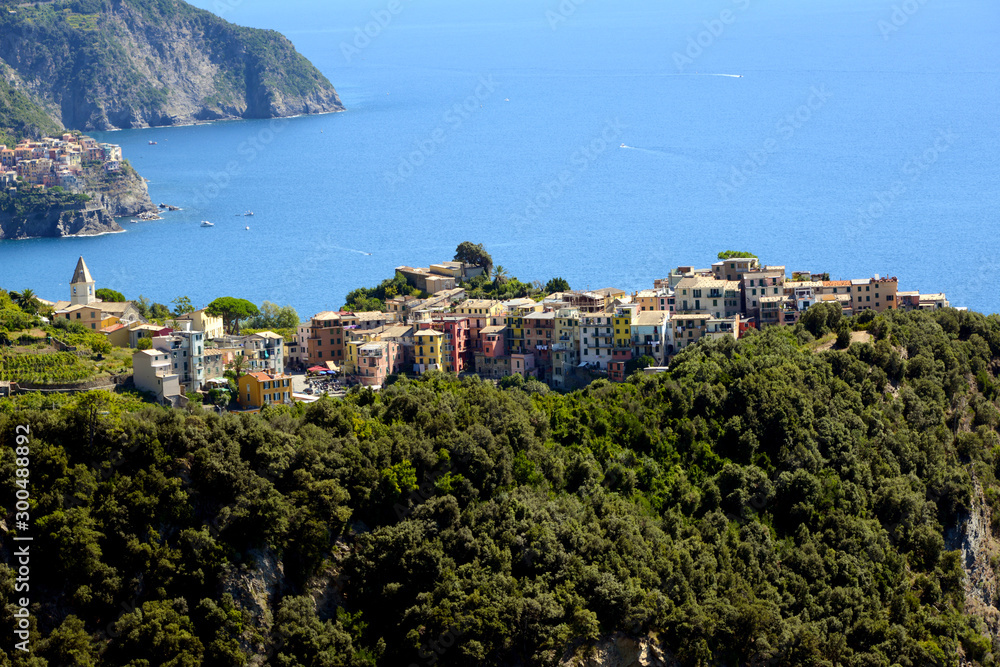 traditional village in Cinque Terre with Mediterranean Sea in the background traditional village in Cinque Terre with Mediterranean Sea in the background