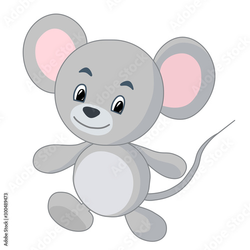 Cute mouse. Funny vector illustration. Little gray mouse runs merrily. Illustration of cute mouse.