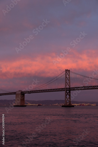 Fire red sunset behind the Bay Bridge