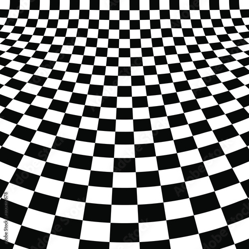 Distorted checker board. Abstract monochrome background. Trendy pattern for web pages, prints and textile design