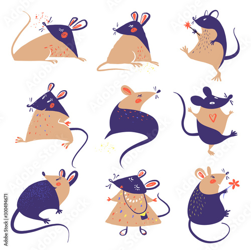 Mouse Rat silhouette isolate. Sketch illustration