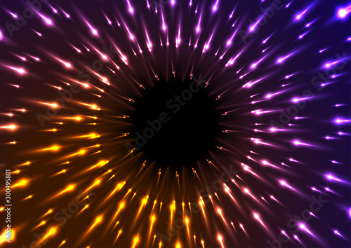 Violet and orange neon glowing laser pattern background. Vector design