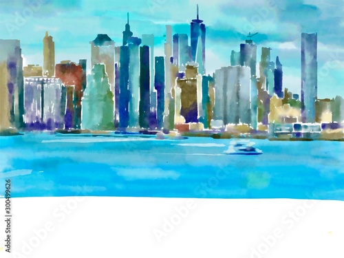 Photography New York, Manhattan sketch hand drawn illustration.