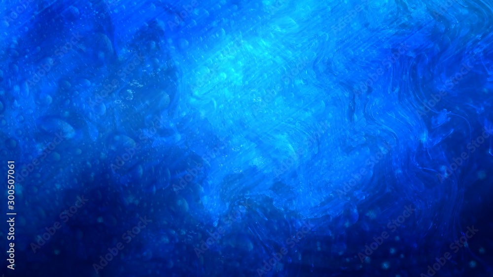Obraz premium Blue Water Bubbles and Waves with Falling Particles - Abstract Background Texture
