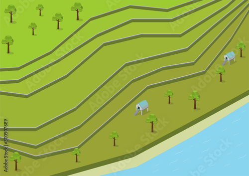 isometric green Rice Terraces Aerial