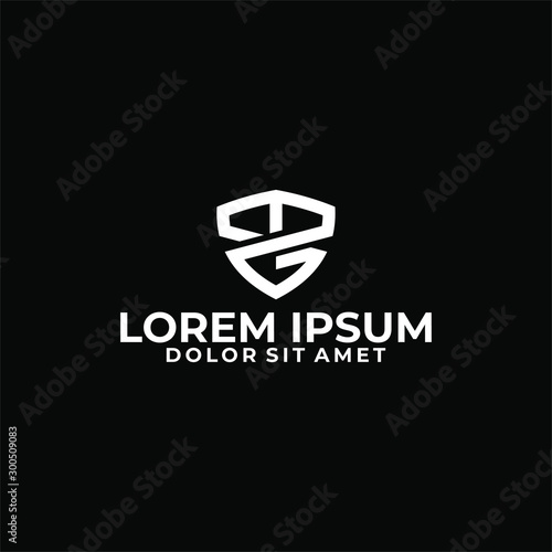 Initial letter M G logo template with modern shield flat design illustration