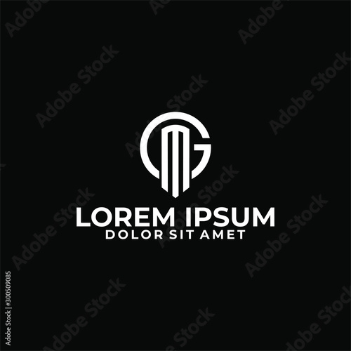 Initial letter GM or MG logo template with modern military concept illustration in flat design monogram symbol