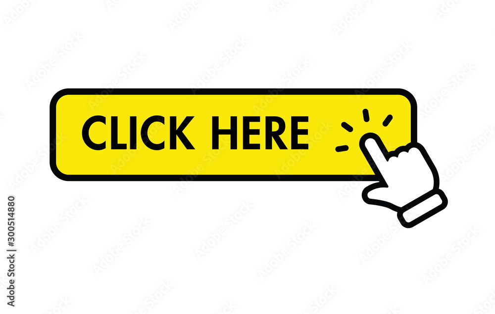 Click here button, with hand clicking icon Click here button, with hand clicking icon