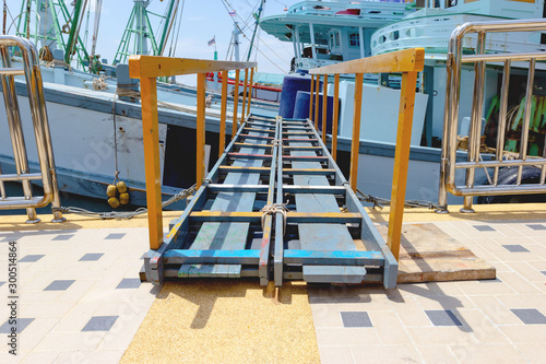 wooden gangway to board fishing boat