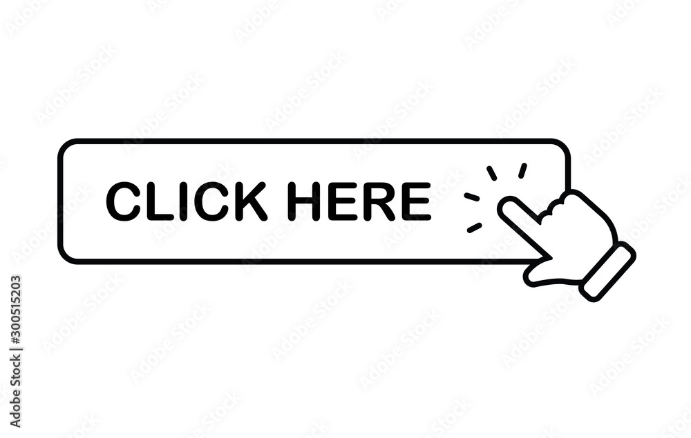 Click here button, with hand clicking icon Click here button, with hand clicking icon