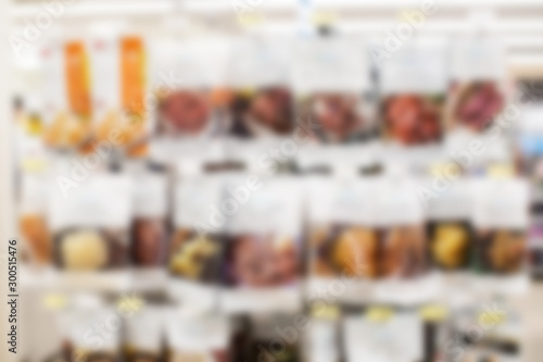 Blur abstract background of japanese small supermarket combini 