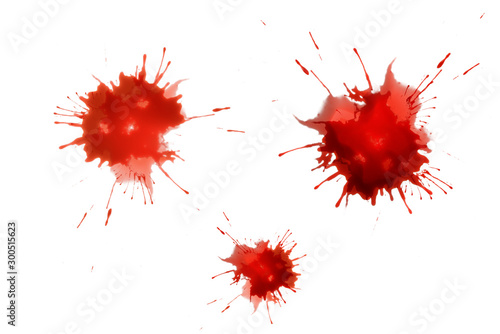 closeup drops of red blood isolated on white background,abstract pattern © sirawut