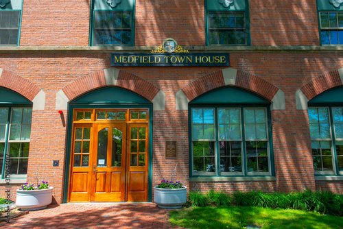 Medfield town hall on Main Street at the town center of Medfield in Boston Metro West area, Massachusetts, USA. photo