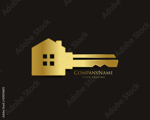 Elegant Key House Logo Design, Real Estate Logo Icon Symbol Design Vector Template