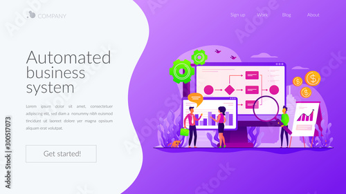 Company strategy. Work organization. Project management. Business process automation, business process workflow, automated business system concept. Website homepage header landing web page template.